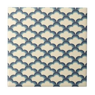 Blue retro style waves pattern ceramic tile