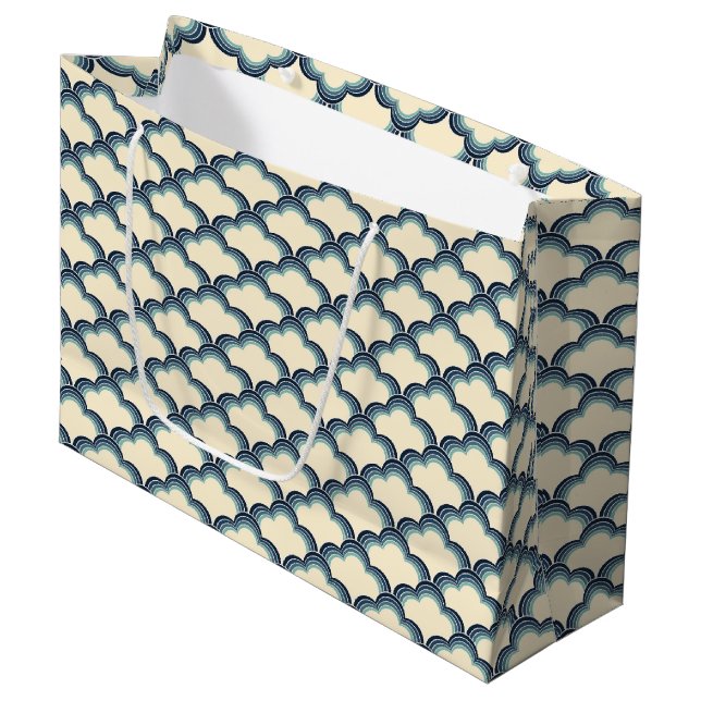 Blue retro style waves pattern large gift bag (Front Angled)