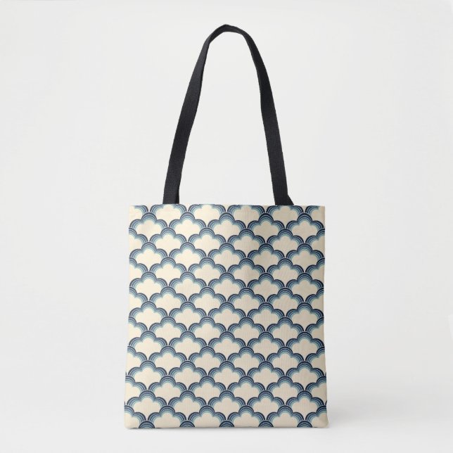 Blue retro style waves pattern tote bag (Front)