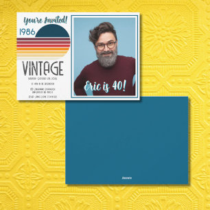 Blue Retro Sun 1995 Photo 40th Birthday  Holiday  Card