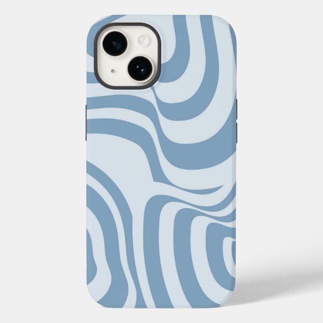 Blue Retro Swirl Groovy Y2K Pattern  Case-Mate iPhone Case (Back)