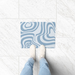 Blue Retro Swirl Groovy Y2K Pattern  Doormat