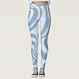 Blue Retro Swirl Groovy Y2K Pattern Leggings