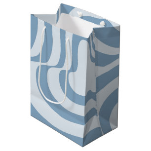 Blue Retro Swirl Groovy Y2K Pattern  Medium Gift Bag