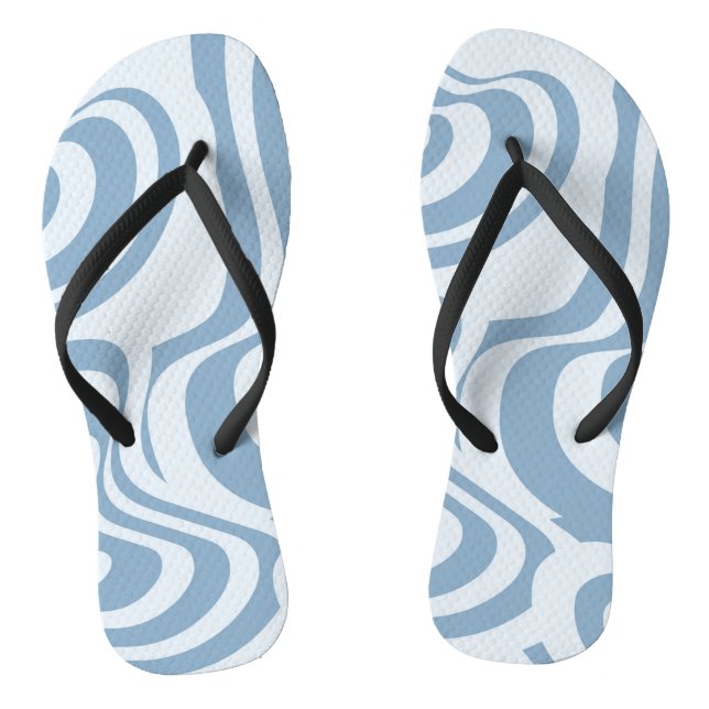 Blue Retro Swirl Groovy Y2K Pattern  Thongs (Footbed)