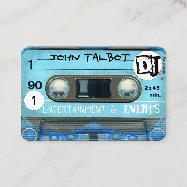 Blue Retro T4 Audiotape Cassette 80s DJ Business C Business Card (Front)