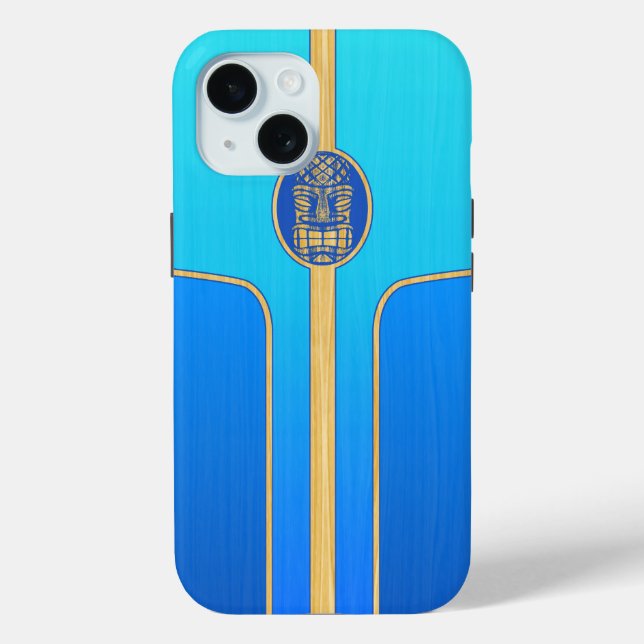 Blue Retro Tiki Surfboard Case-Mate iPhone Case (Back)