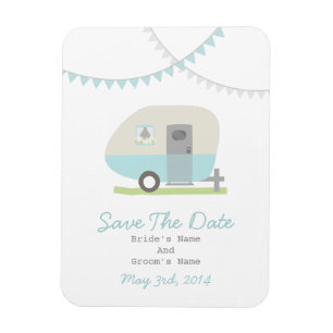 Blue Retro Trailer Save The Date Magnet