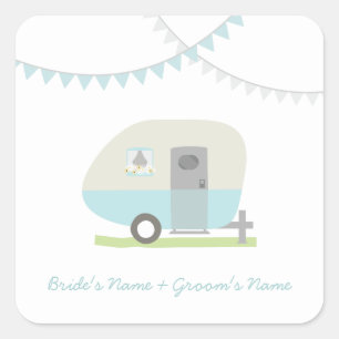 Blue Retro Trailer Wedding Sticker
