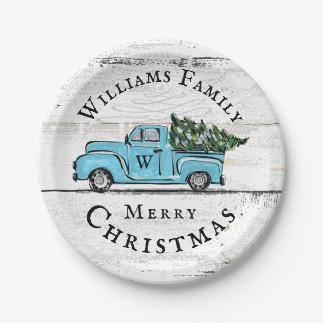 Blue Retro Truck Custom Paper Plate (Front)