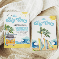 Blue Retro Van Wave Surf The Big One 1st Birthday