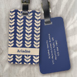Blue Retro Vibe Leaf Pattern Monogram Luggage Tag<br><div class="desc">A bold monogram design</div>