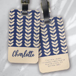 Blue Retro Vibe Leaf Pattern Monogram Luggage Tag<br><div class="desc">A bold monogram design</div>