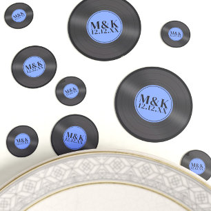 Blue Retro Vinyl LP Rock n Roll Wedding Monogram Confetti