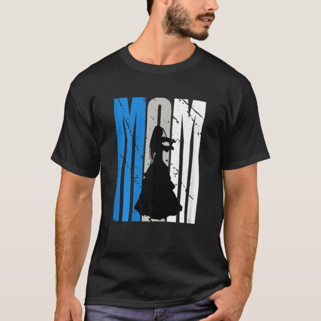 Blue Retro Violin Mom Violinist Moms Plays In Orch T-Shirt (Front)