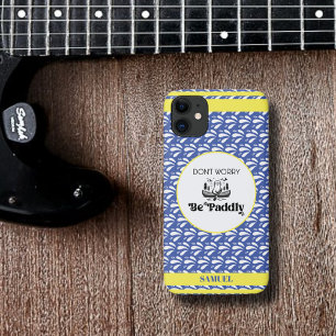 Blue Retro Water Pattern Otter Canoe Custom Name iPhone 11 Case