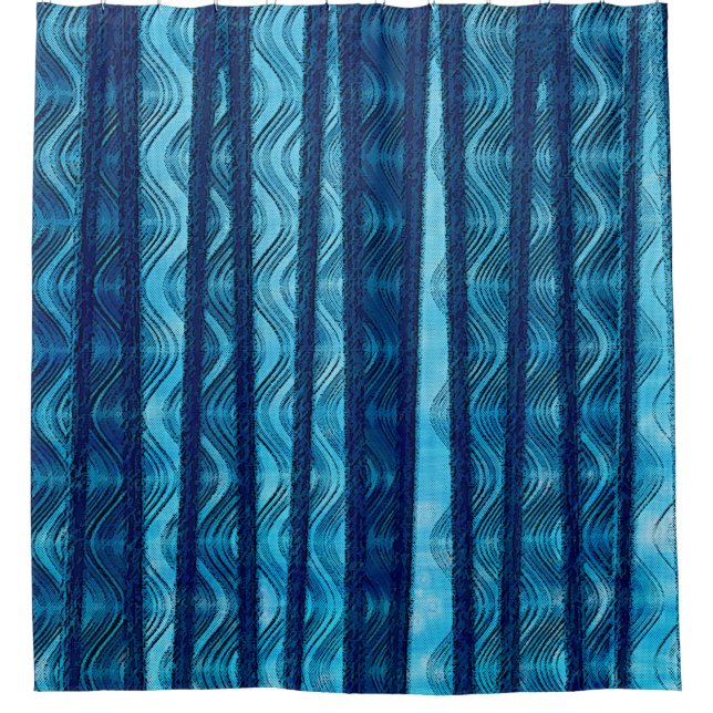 Blue Retro Wave Unique Cool Pattern Shower Curtain (Front)
