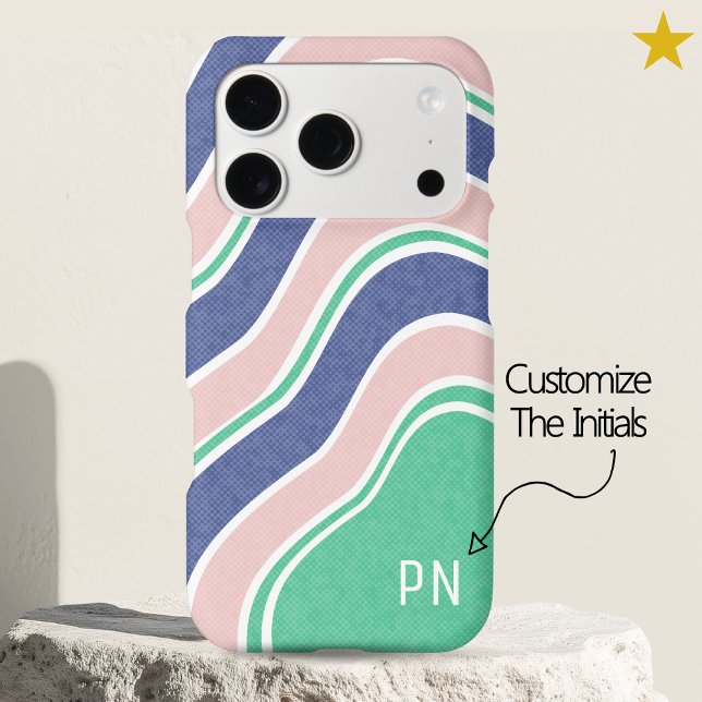 Blue Retro Wavy Stripes Custom Initial Monogram (Creator Uploaded)