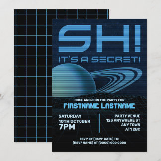 Blue Retrowave Surprise Birthday Party Invitation