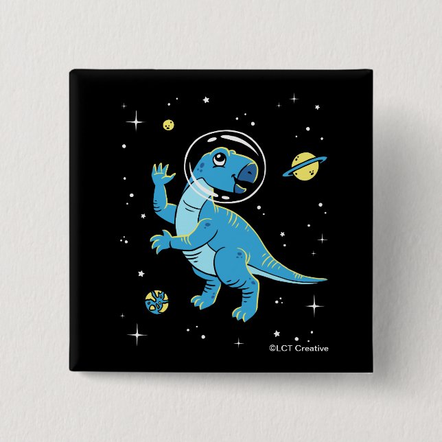 Blue Rhabdodon Dinos In Space 15 Cm Square Badge (Front)