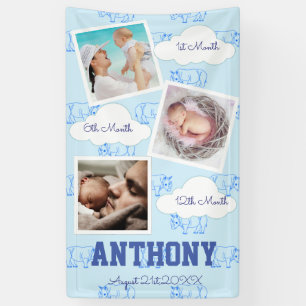 Blue Rhino Pattern Name Birthday Photo Album Baby Banner