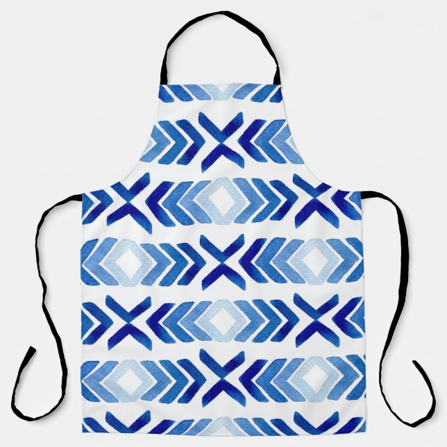 Blue Rhombus Arrows Watercolor Pattern Apron (Front)