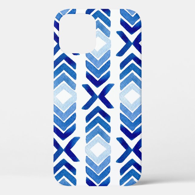 Blue Rhombus Arrows Watercolor Pattern Case-Mate iPhone Case (Back)