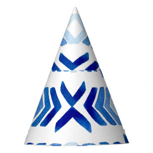 Blue Rhombus Arrows Watercolor Pattern Party Hat