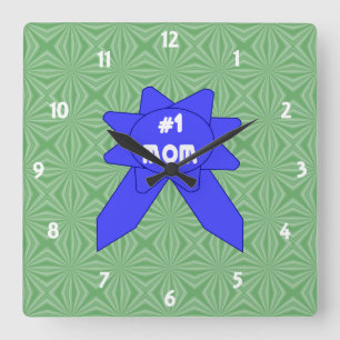 Blue Ribbon #1 Mum Changeable Textured Background Square Wall Clock