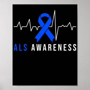 Blue Ribbon  ALS Awareness Heartbeat Poster