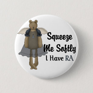 Blue Ribbon Angel Bear :: Squeeze Me Softly. 6 Cm Round Badge