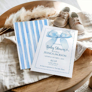 Blue Ribbon Baby Boy Shower  Announcement