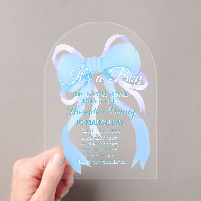 Blue Ribbon Baby Boy Shower Arch Acrylic Invitations (Insitu (Handheld))