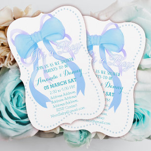 Blue Ribbon Baby Boy Shower  Holiday Card