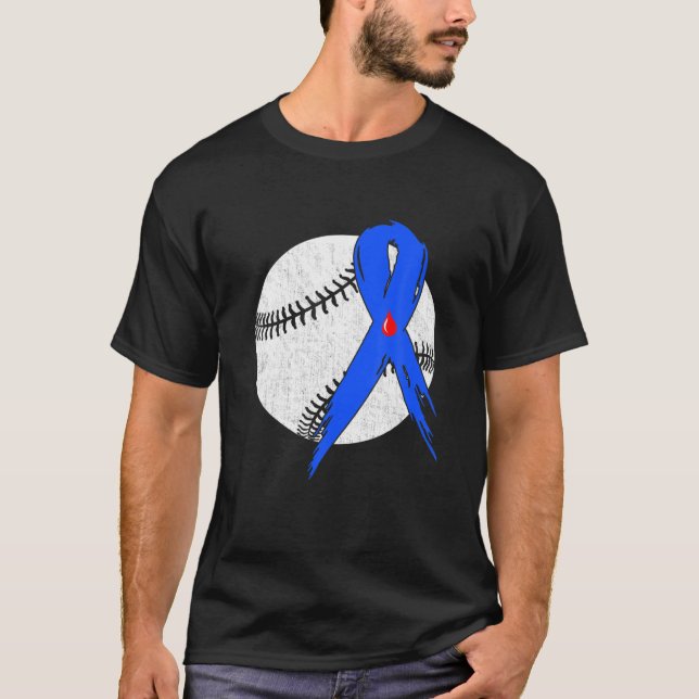 Blue Ribbon Baseball Diabetes Awareness Warrior T-Shirt (Front)