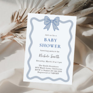Blue Ribbon Bow Baby Shower Invitation