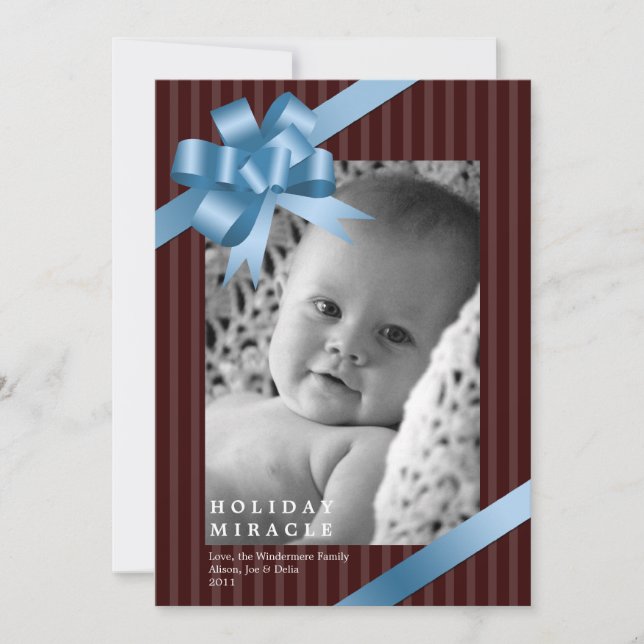Blue ribbon bow frame holiday miracle baby first (Front)