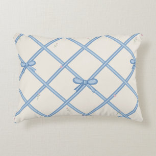 Blue Ribbon Bow Lattice Decorative Cushion