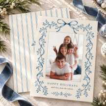Blue Ribbon Bow Vertical Ticking Stripe Photo