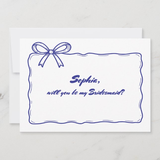Blue Ribbon Bow Will You Be My Bridesmaid Invitation (Front)