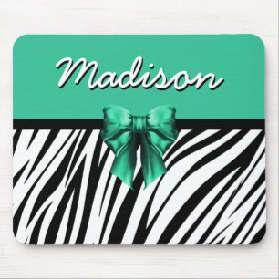 Blue Ribbon Bow Zebra Print Mouse Pad