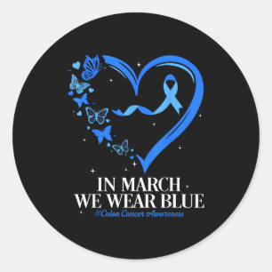 Blue ribbon butterfly blue heart colon cancer classic round sticker