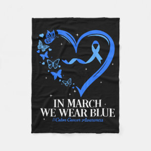 Blue Ribbon Butterfly Blue Heart Colon Cancer Fleece Blanket