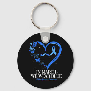Blue Ribbon Butterfly Blue Heart Colon Cancer Key Ring