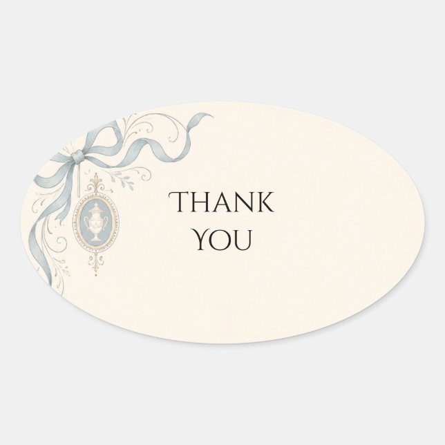 Blue Ribbon Cameo Wedding Sticker (Front)