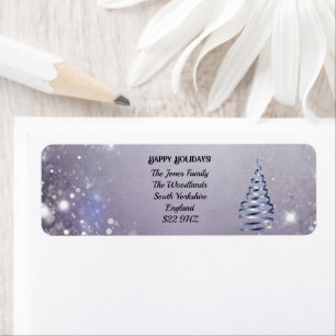 Blue Ribbon Christmas Tree Return Address Label
