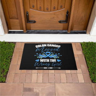 Blue Ribbon Colon Cancer Girl Survivor Doormat