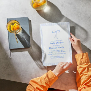 Blue Ribbon Coquette Baby Shower Invitation