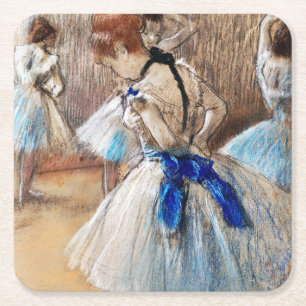 Blue Ribbon Dancer, Edgar Degas Square Paper Coaster