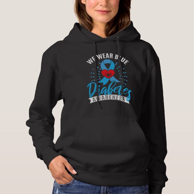Blue Ribbon Diabetes Warrior Support Diabetes Awar Hoodie (Front)